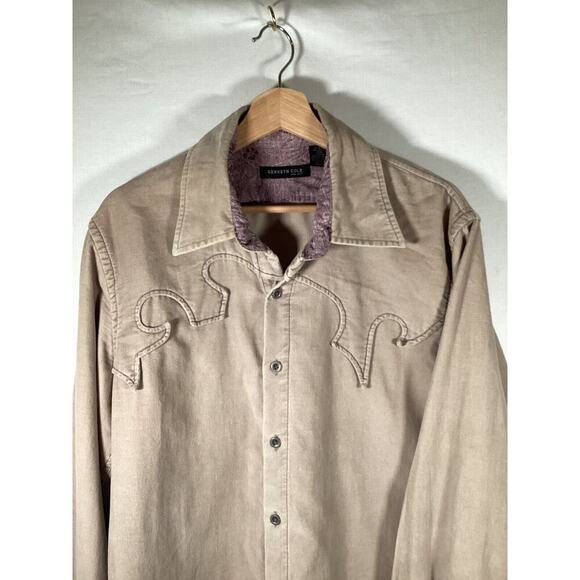 Kenneth Cole Western Rock Faux Suede Button Down Men’s Large Slim Fit - Picture 3 of 7